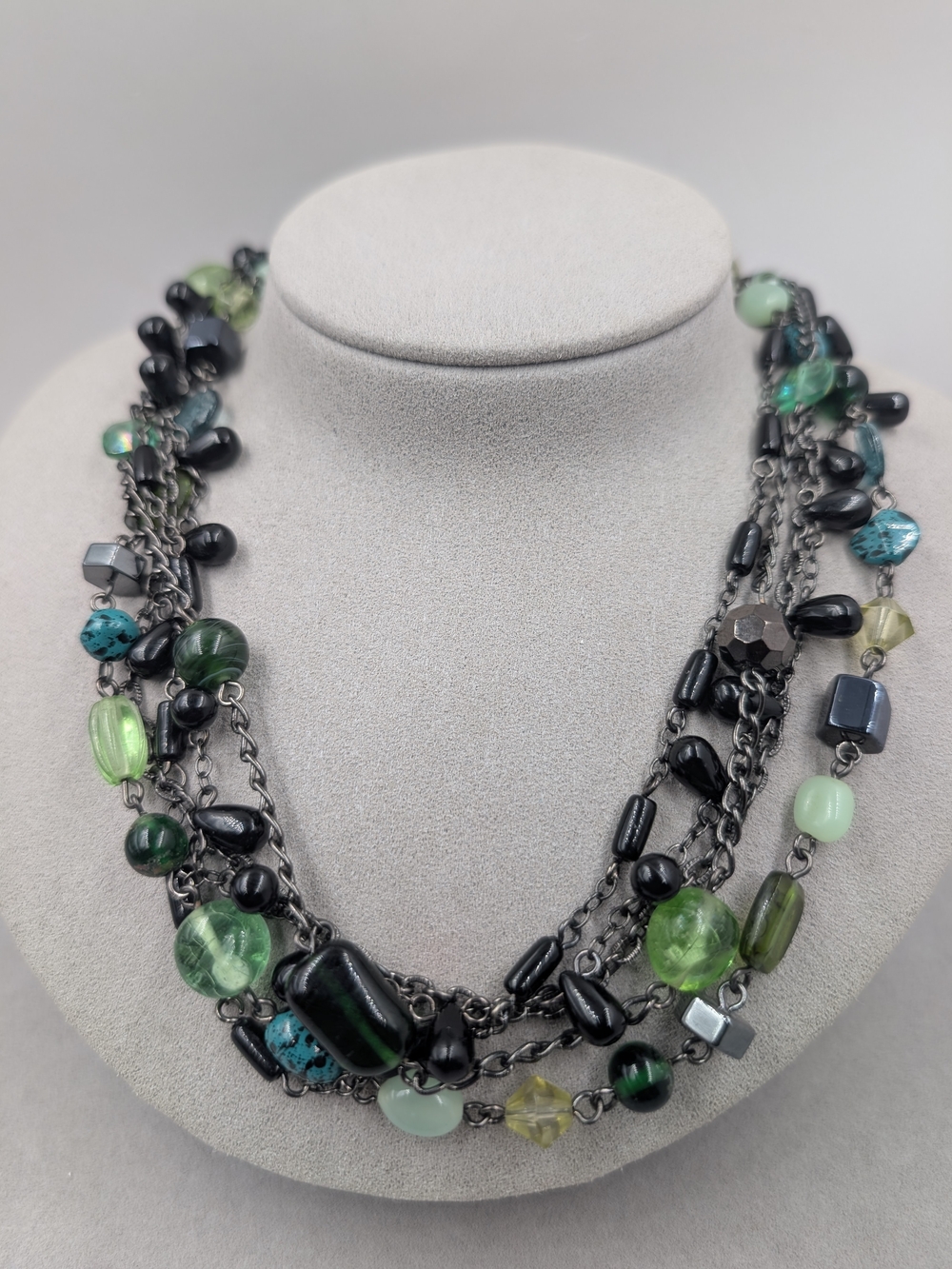 Lia Sophia Multistrand Green Black Beaded Statement Necklace | 0015